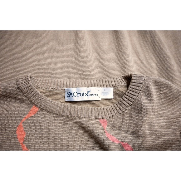 St. Croix Knits Sweater Mens Large Tan Brown Orange Abstract Wavy Pattern Cotton - Picture 4 of 5